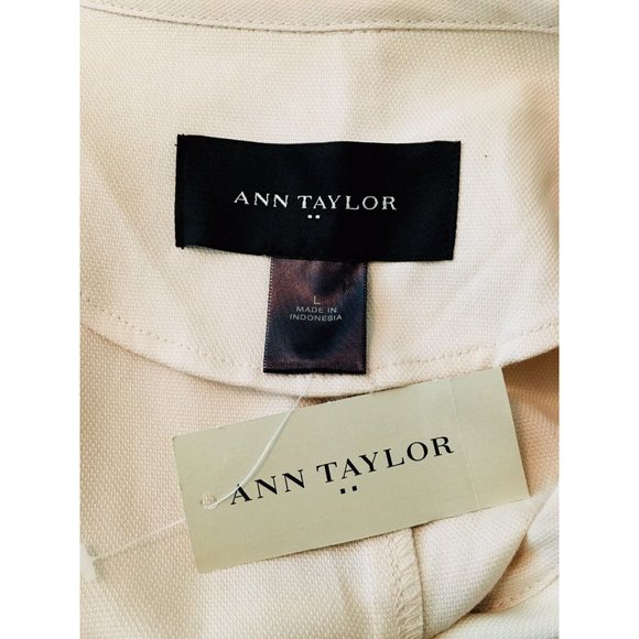 Ann Taylor Beige Snap Front Shoulder Straps Inner Drawstring Waist Shack… - Picture 6 of 6